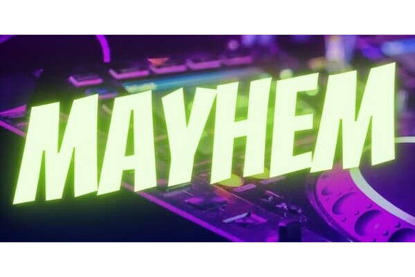Green mayhem logo on a purple background 