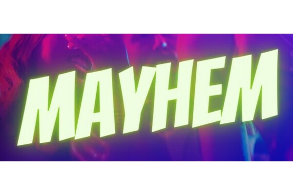 Green Mayhem logo on a purple background. 