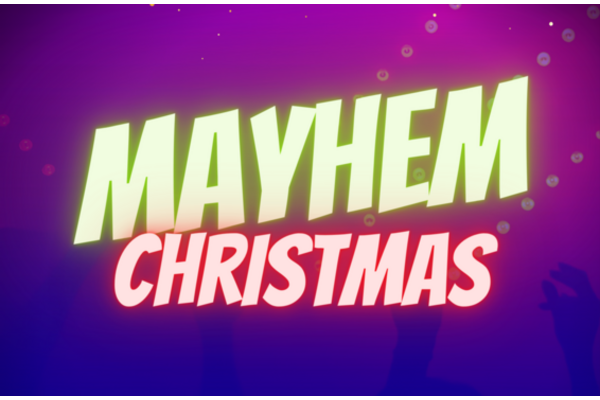 Neon lettering that says Mayhem new venue