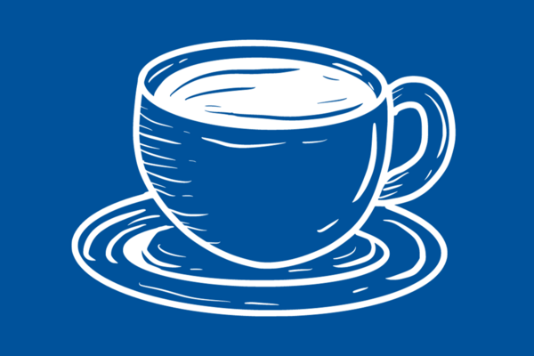 A white cup of coffee on a blue background 