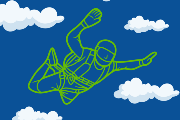 Graphic of skydiver and clouds 