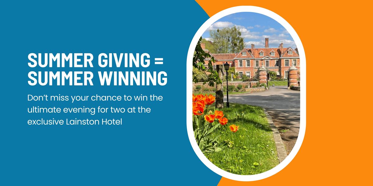 Summer giving equals summer winning - banner with details of Lainston House prize and image of Lainston House