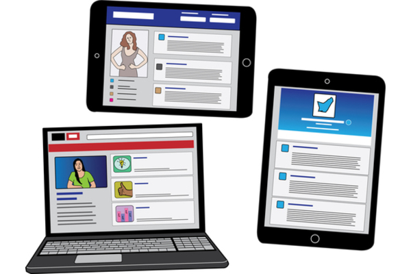 three devices, a lap top, tablet and phone