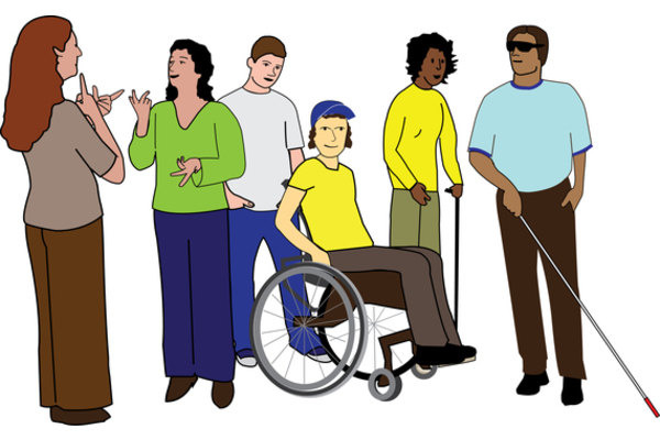A diverse group of disabled people talking and thinking about advocacy