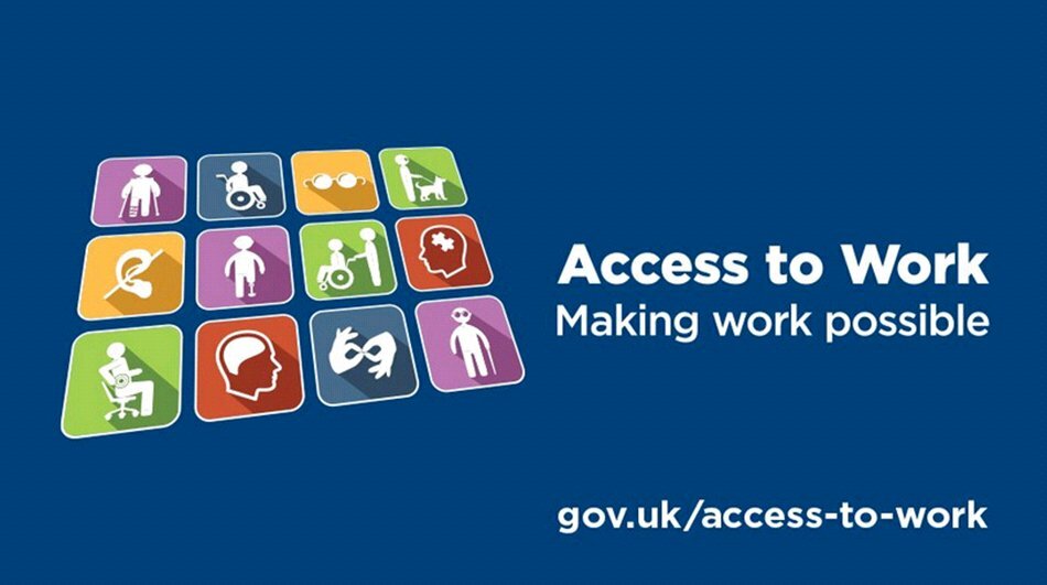 An Access to Work poster with symbols representing different types of disability