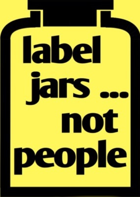The 'label jars not people' logo on a yellow background