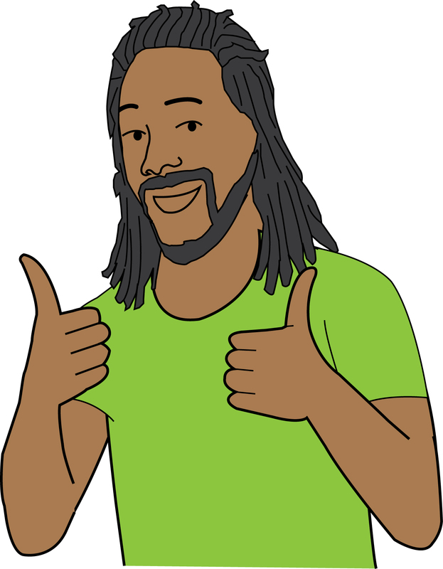 An image of a black man with a beard with both thumbs up