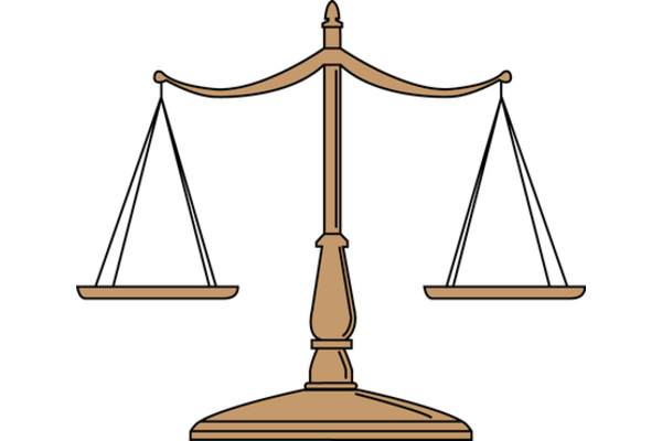 A set of justice scales evenly balanced to represent equality