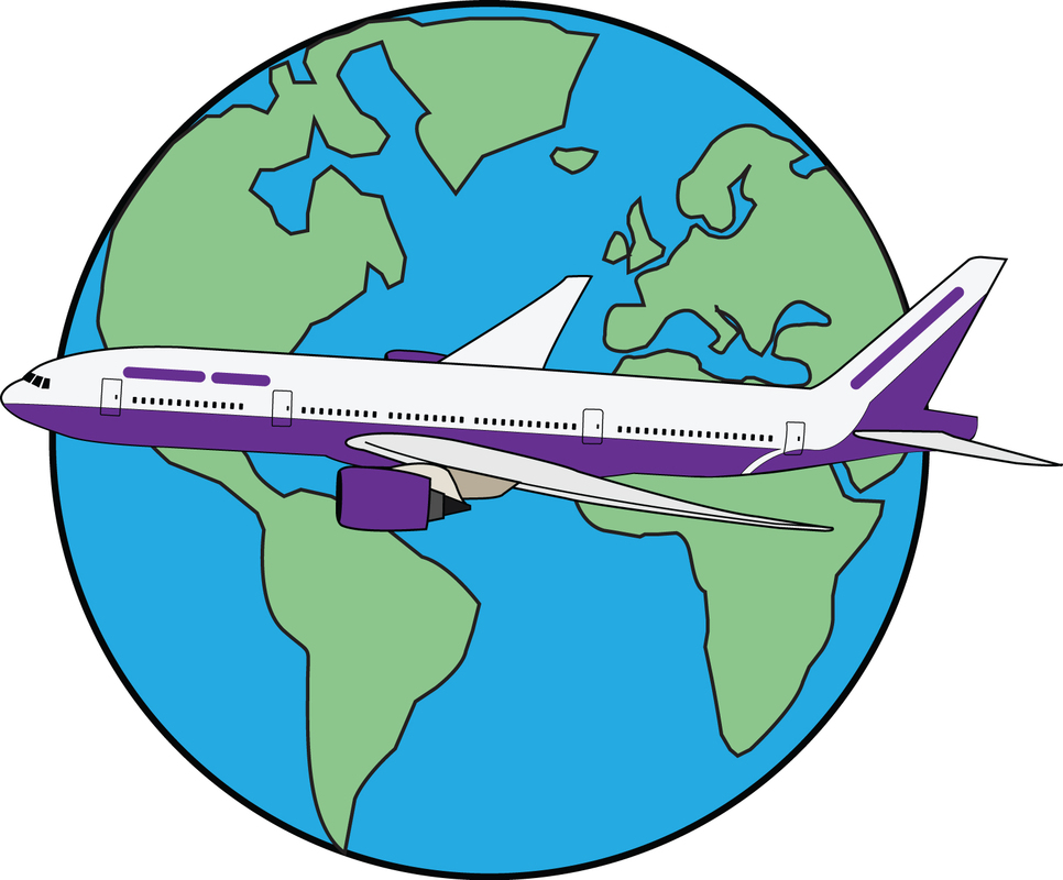 A globe with an airplane in front of it representing international travel