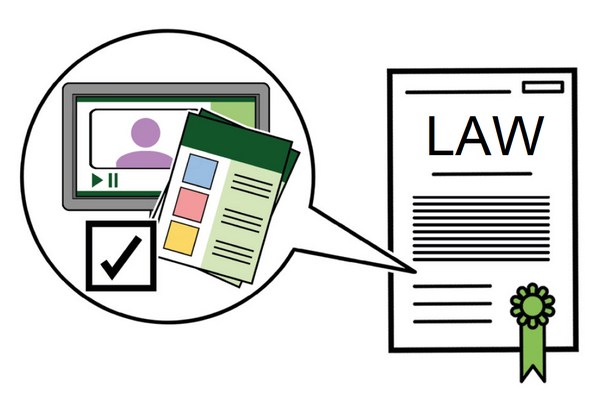 A speech bubble with information in next to a legal document