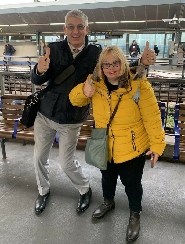 Andrew Lee and Kate Brackley on a platform at Stratford Station