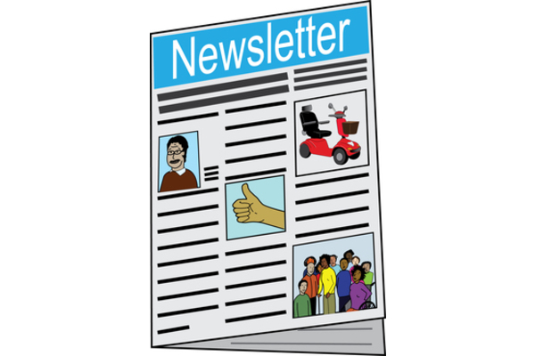 Front cover of a newsletter with some sample images and text