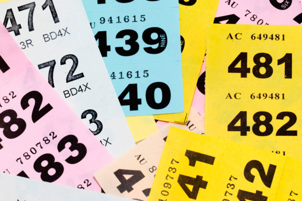 An assortment of colourful raffle tickets