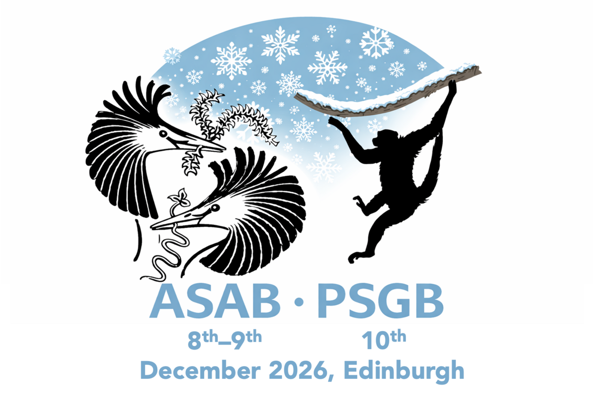 Logo of the ASAB PSGB winter meeting 2026. Birds and a primate. Snow.