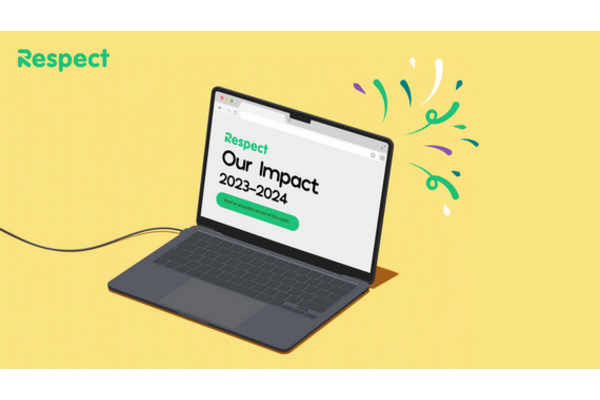 Graphic of a laptop displaying Respect's impact report for 2023/24