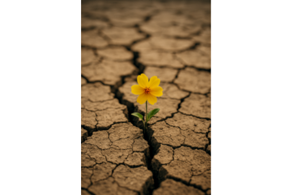 Photo of a flower growing in a cracked ground