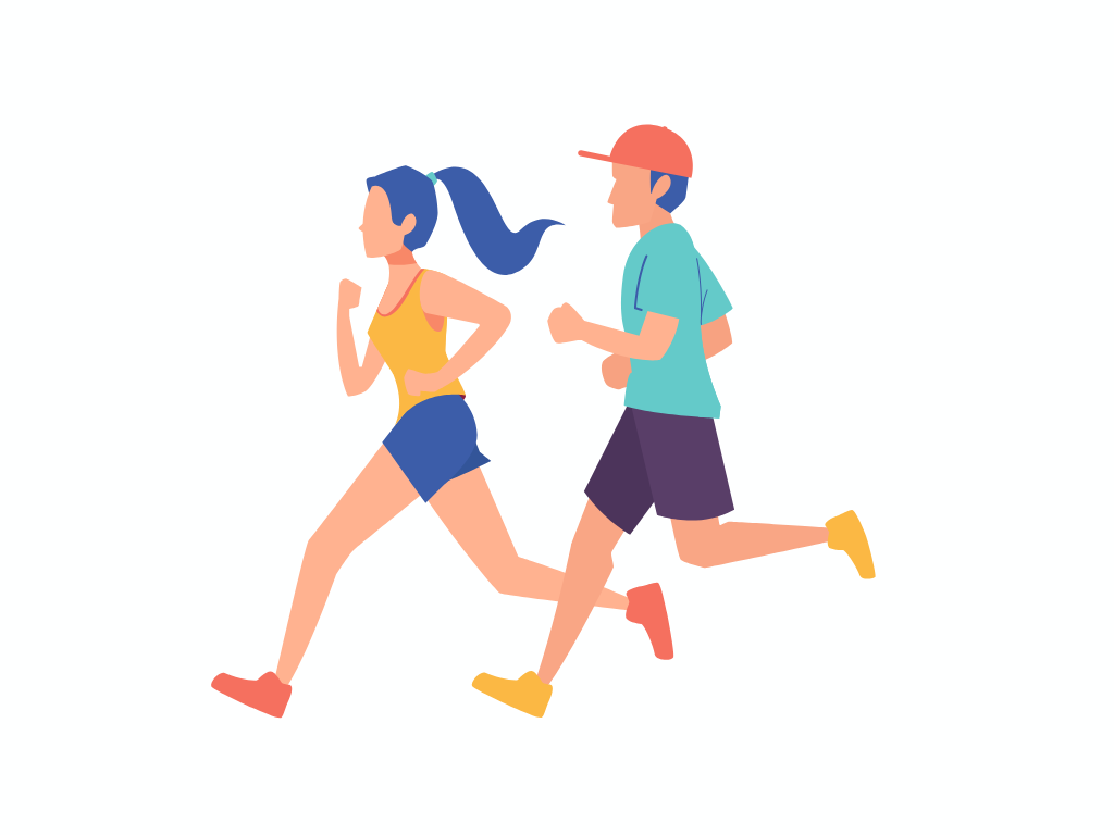 Cartoon of two people running