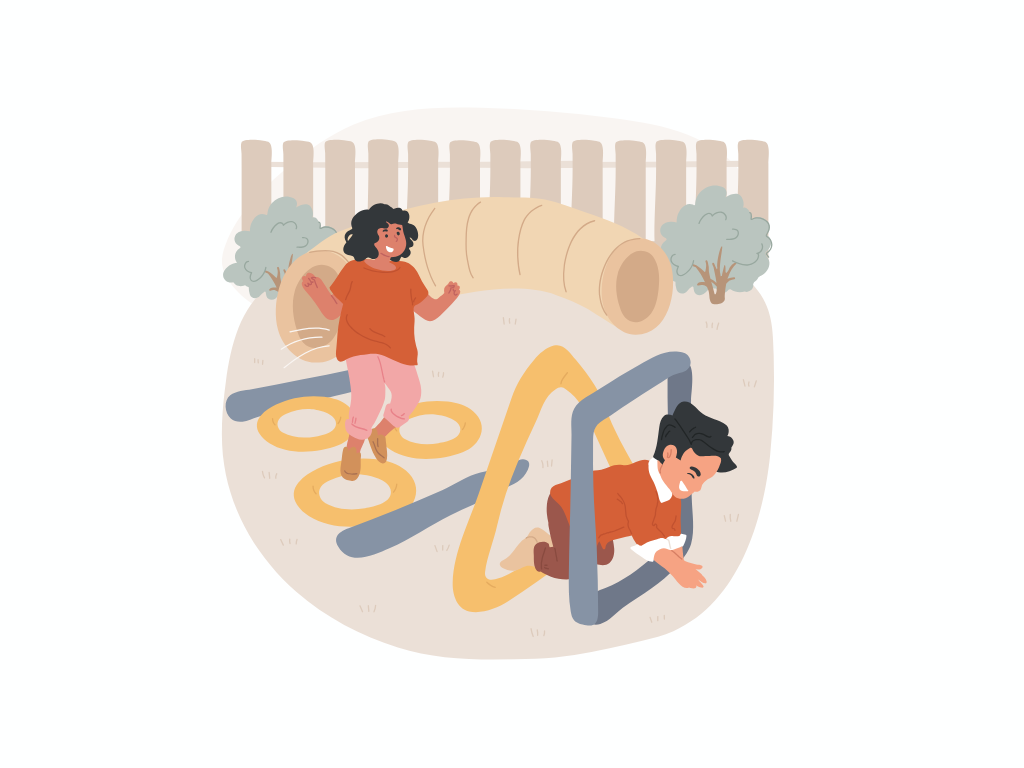 Cartoon mage of two people doing an obstacle course