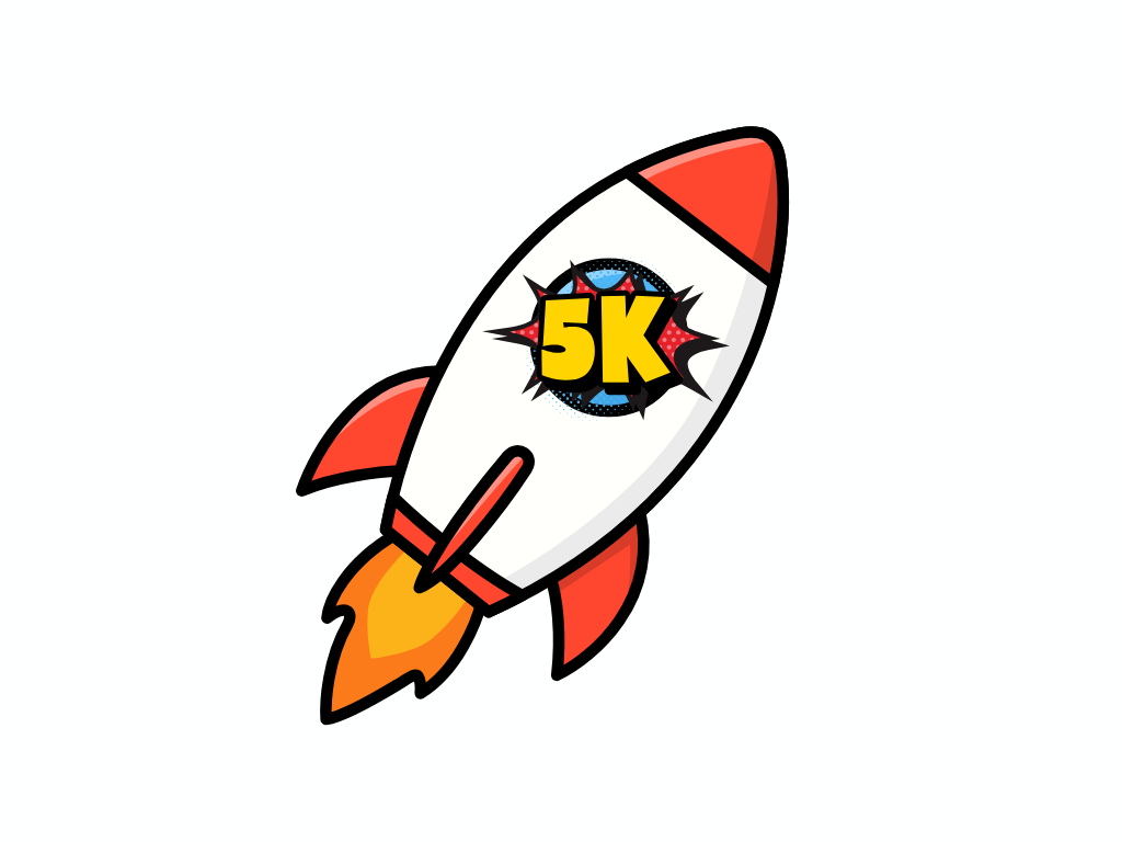 Cartoon rocket with 5K in the middle