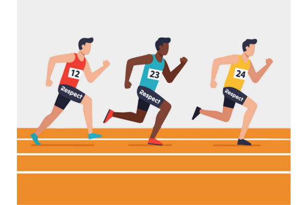 Race track, with runners that have Respect logo on their shorts
