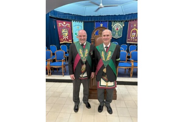 Ewan Rutherford (DGM and G) with Bro. Anthony Maria Cassan, the PGM of Gibraltar 