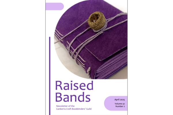 Front cover of the latest issue of the magazine - showing a purple long stitch binding in suede