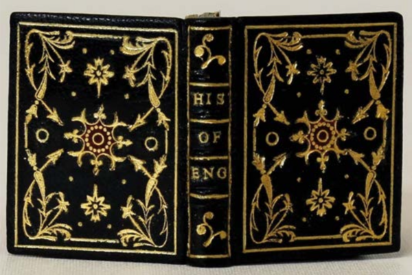 Maria Ruzaikina's binding of the Miniature History of England bound in black leather with extensive tooling