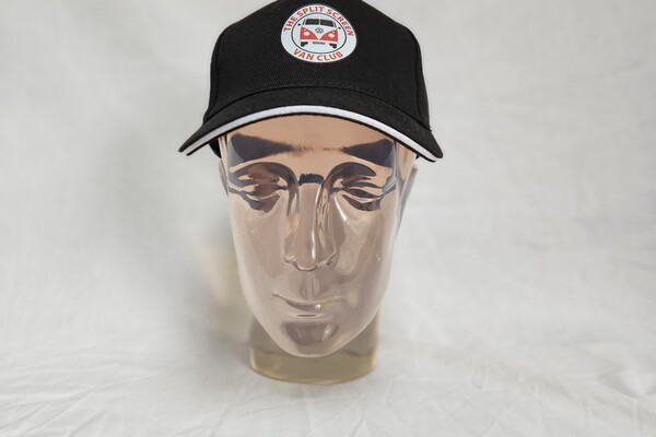 Black baseball cap with SSVC logo screen printed onto it