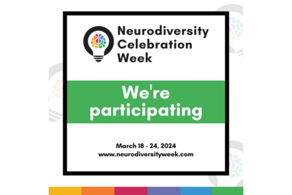 Neurodiversity Celebration Week banner saying "We're participating"