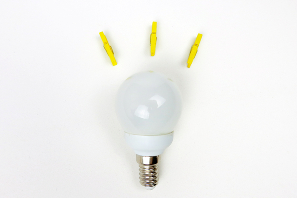 Lightbulb with yellow pegs above